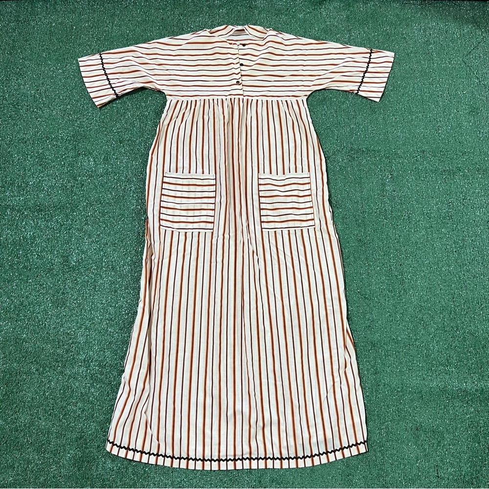 Vintage 60s 70s orange and brown striped maxi nightgown dress